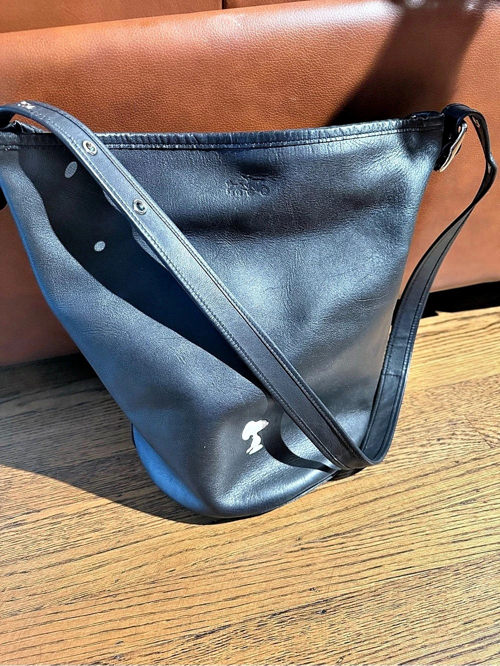 Coach x Peanuts Snoopy Leather Bucket Bag Black